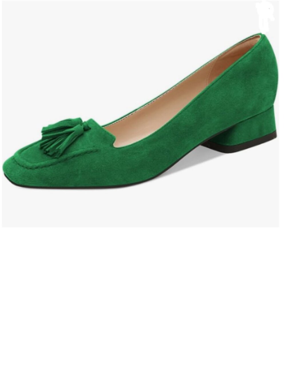 YDN Green Block Low Heel Loafer Square Toe Tassel Fringe Pump Slip On Dress Shoe
